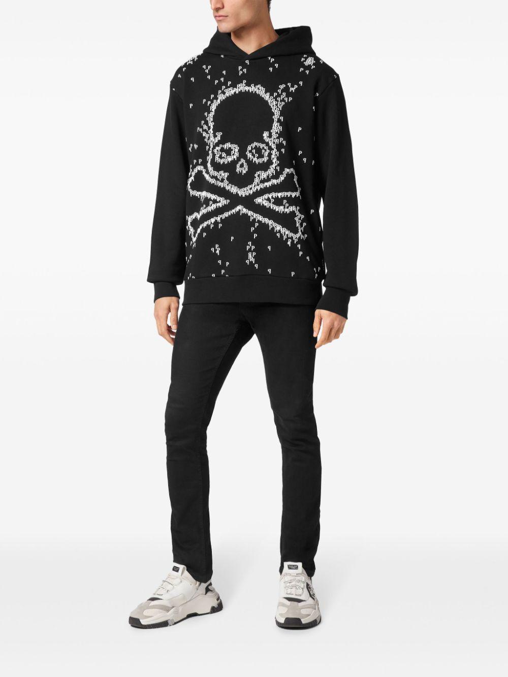 PHILIPP PLEIN Logo-print Long-sleeve Hoodie In Schwarz Product Image