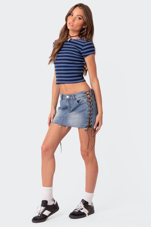 Side Lace Up Denim Mini Skirt Product Image