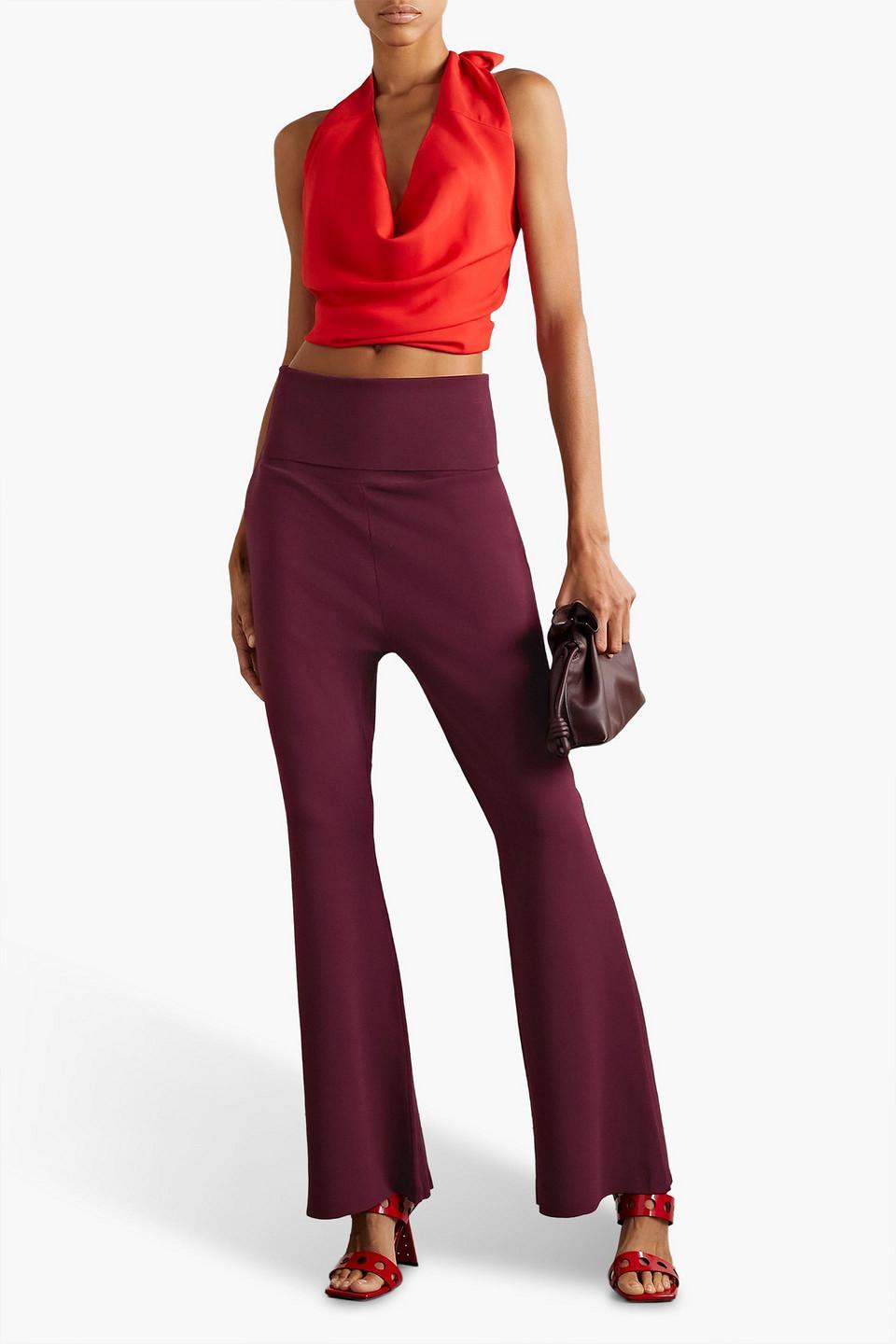 Layered Stretch-knit Flared Pants In Burgundy product image