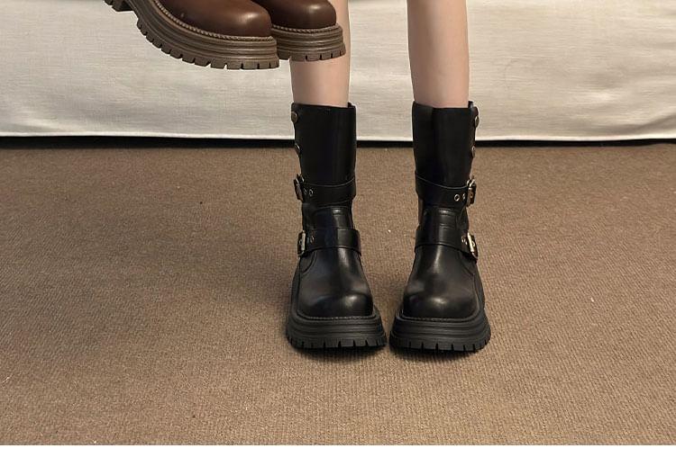 Platform Buckled Mid Calf Boots Product Image