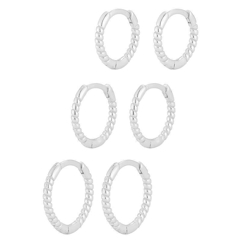 Sunkissed Sterling Triple Huggie Hoop Twist Earring Set, Womens, Silver Tone Product Image