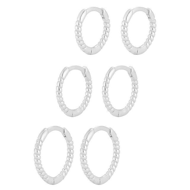 Sunkissed Sterling Triple Huggie Hoop Twist Earring Set, Womens, White Product Image