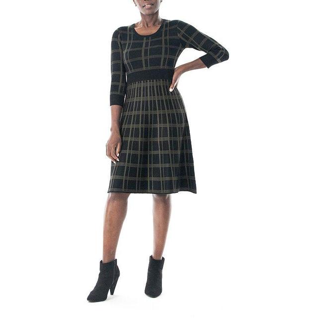 Womens Nina Leonard Plaid Knit Fit & Flair Sweater Dress Product Image