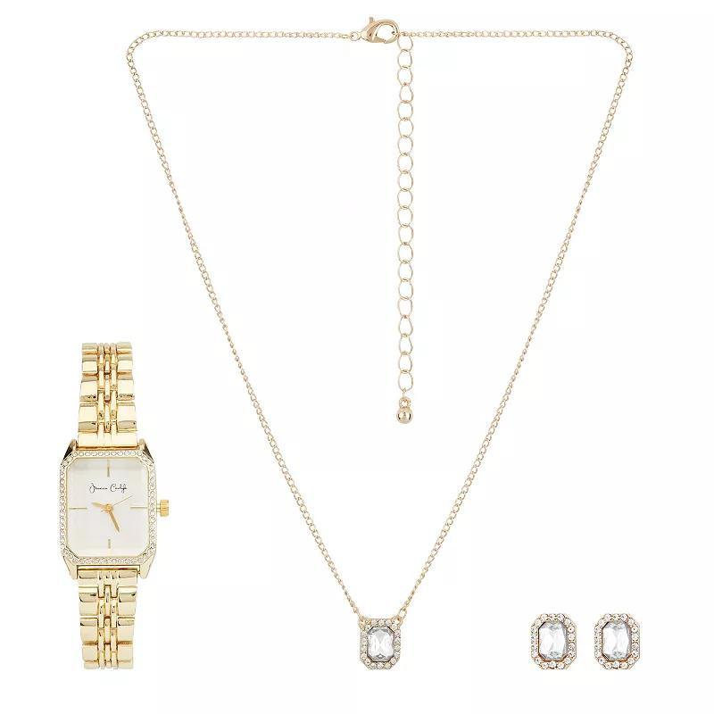 Jessica Carlyle Womens Gold Tone Watch, Necklace & Crystal Stud Earring Set Product Image