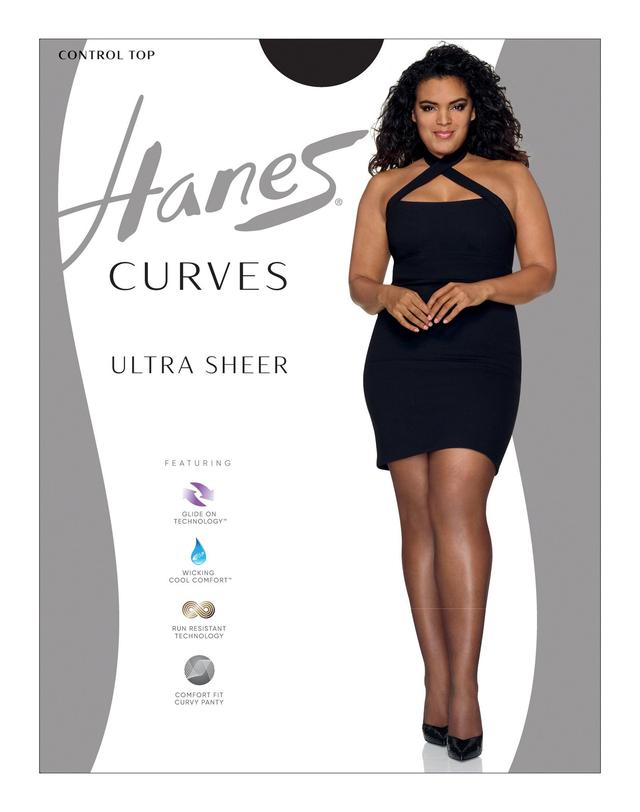 Hanes Curves Womens Ultra Sheer Pantyhose with Control Top Black 1X/2X Product Image