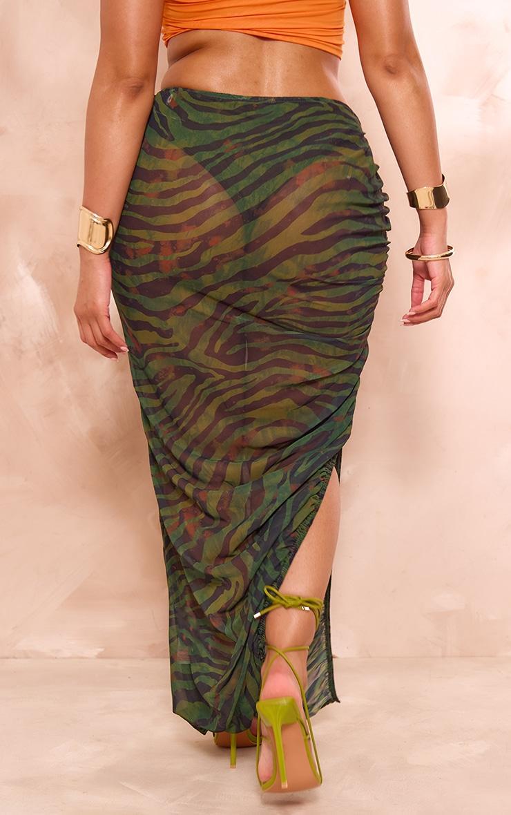 Shape Green Printed Chiffon Ruched Side Midaxi Skirt Product Image