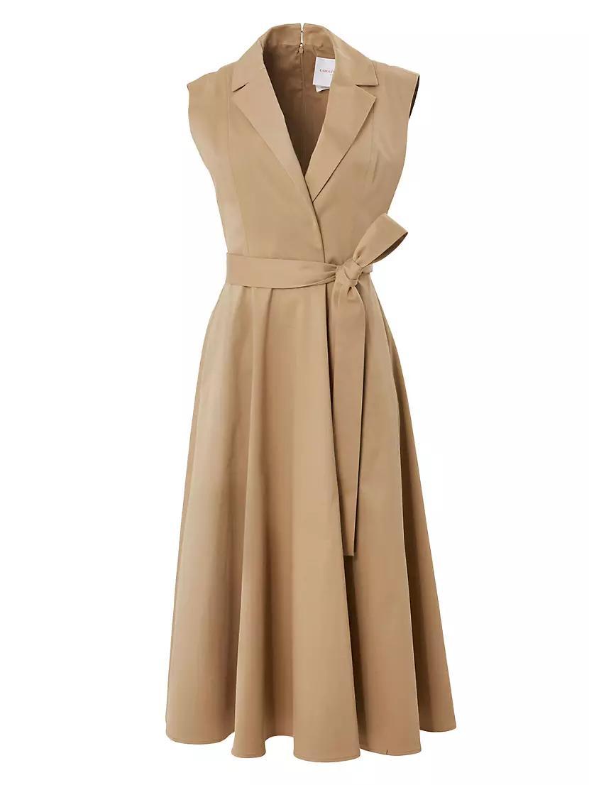 Stretch-Cotton Sleeveless Tie-Waist Trench Midi Dress Product Image