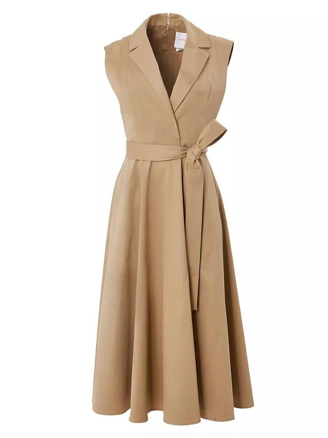 Stretch-Cotton Sleeveless Tie-Waist Trench Midi Dress Product Image