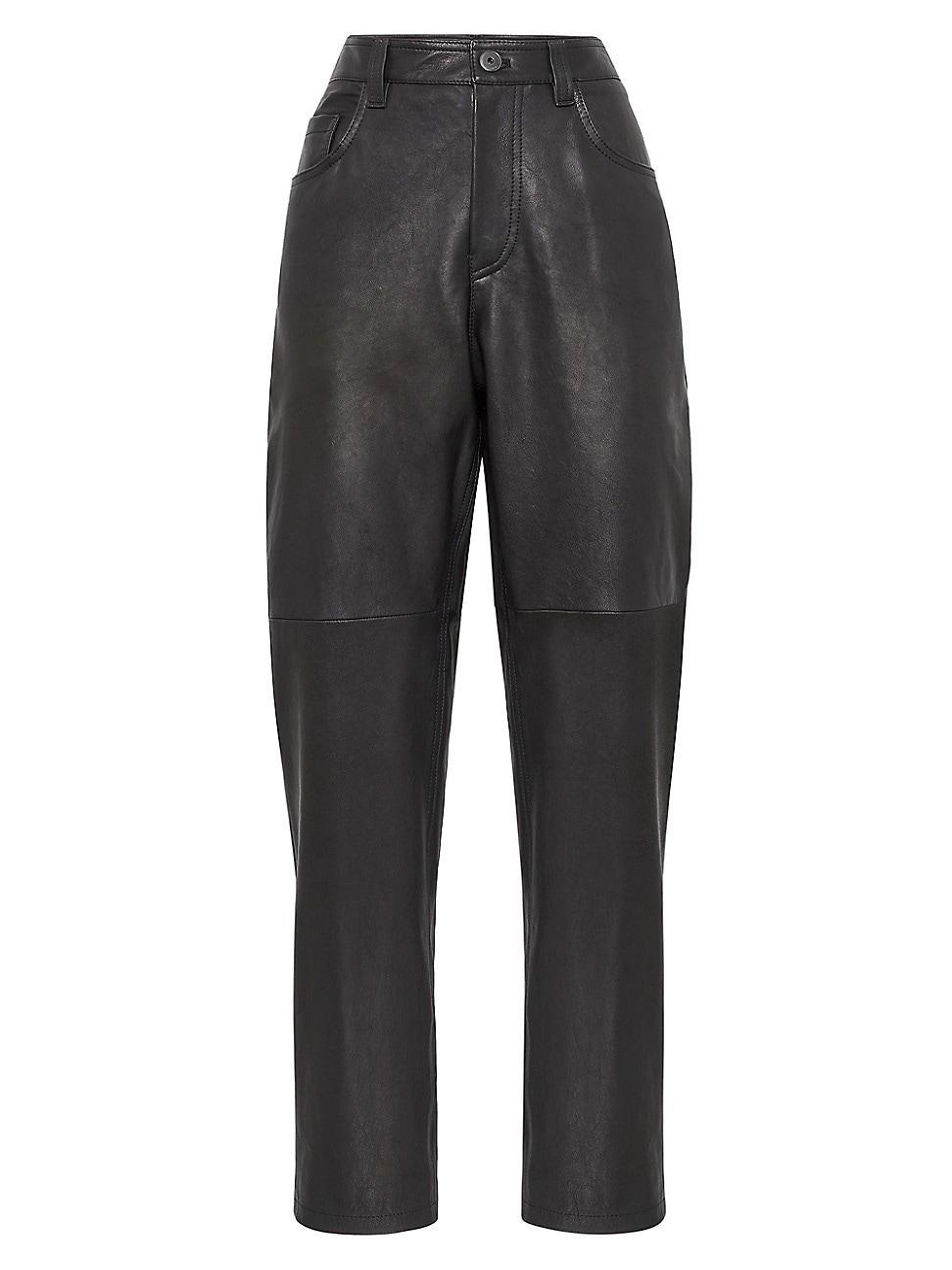 Womens Natural Leather Straight Five Pocket Trousers Product Image