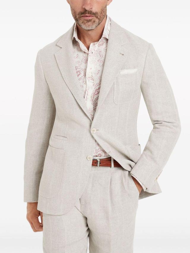 BRUNELLO CUCINELLI Stripe-pattern Notched-lapels Blazer In White Product Image