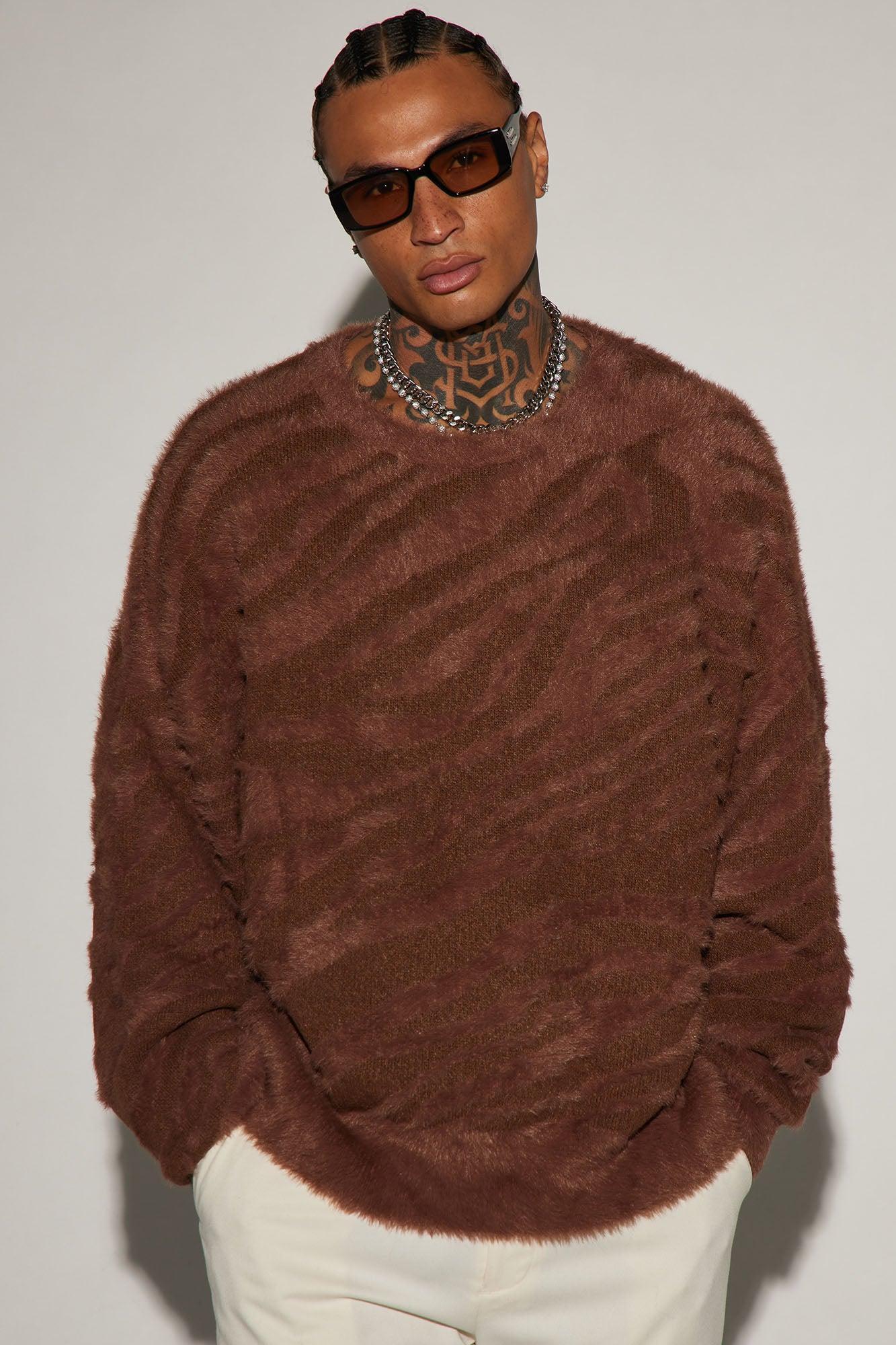 Textured Crewneck Sweater - Brown Product Image