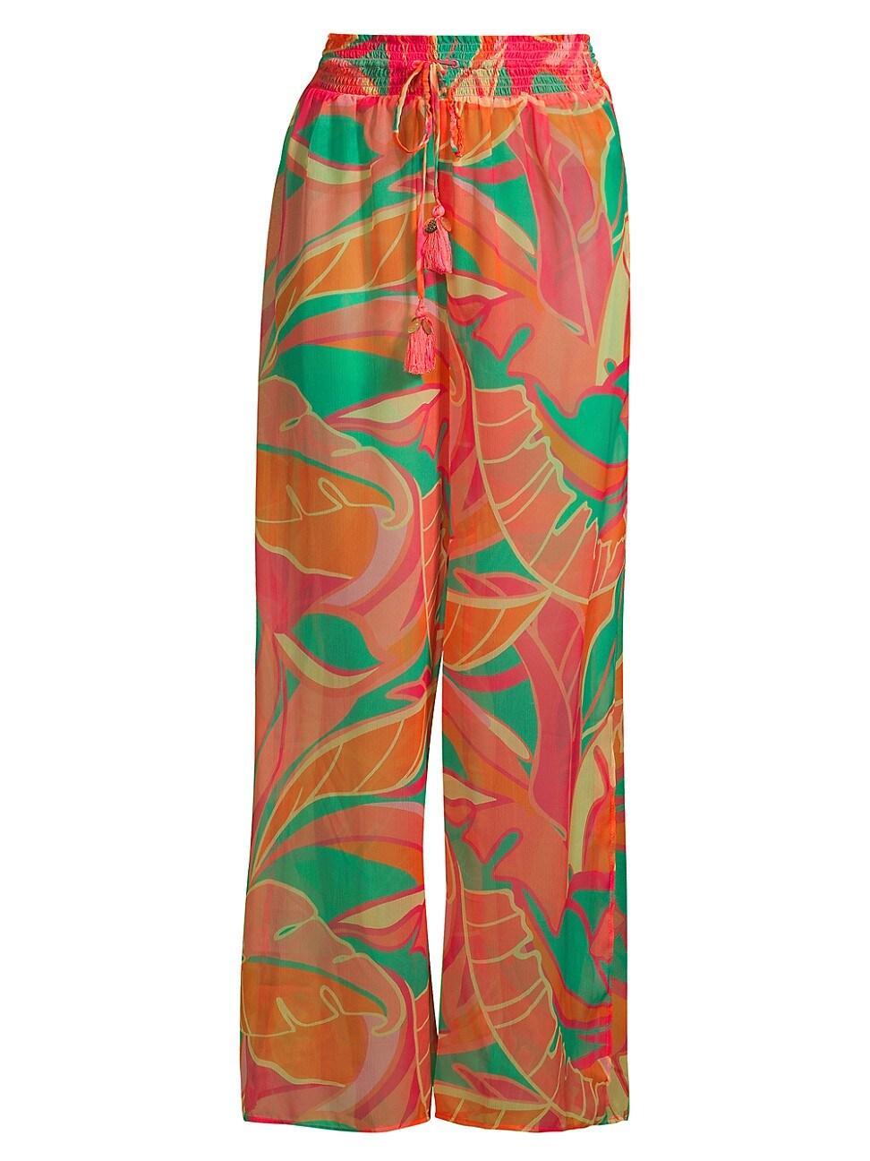 Womens Haley Leaf-Print Wide-Leg Pants Product Image