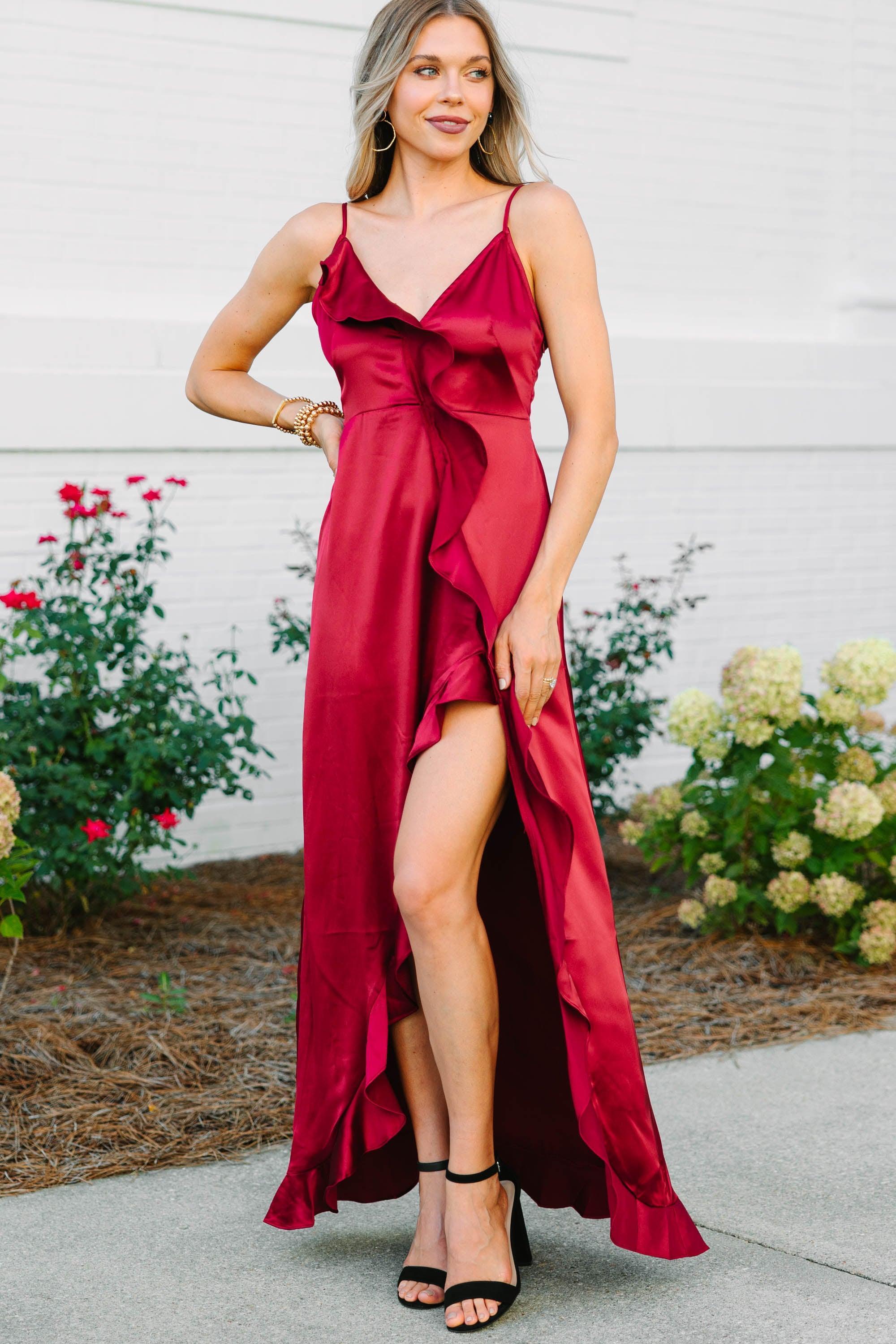 It's Gotta Be Love Burgundy Red Ruffled Maxi Dress Female Product Image