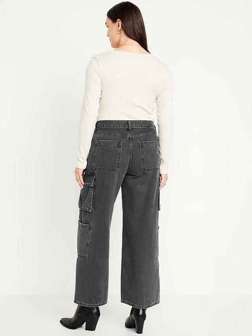 Mid-Rise Baggy Wide-Leg Cargo Jeans Product Image