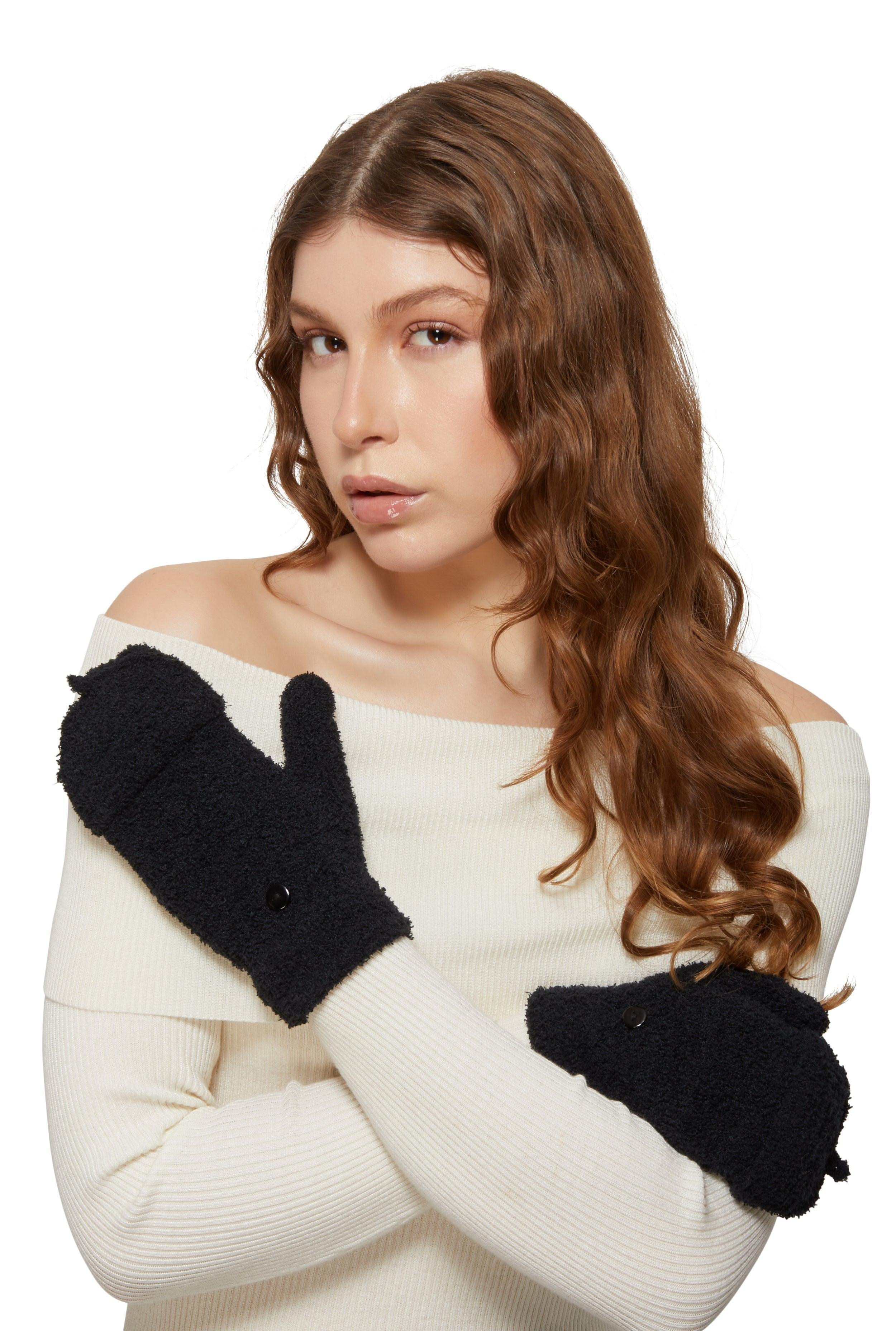 Eyelash Knit Convertible Fingerless Mittens Female Product Image