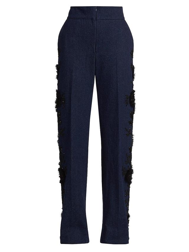 Womens Rebirth Embroidered Flat-Front Denim Trousers Product Image