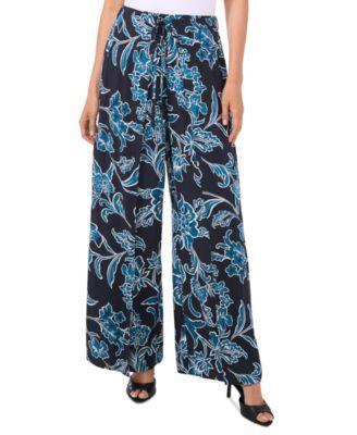 CeCe Womens Printed Side-Overlap Tie-Waist Pants Product Image