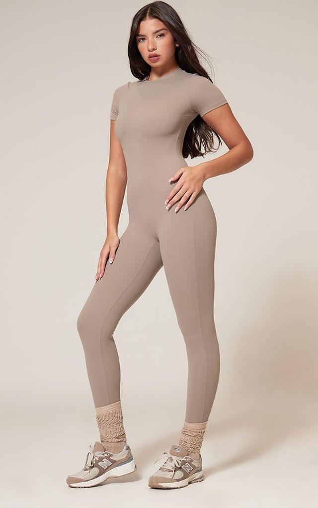 Deep Taupe Sculpt Short Sleeved Unitard Product Image