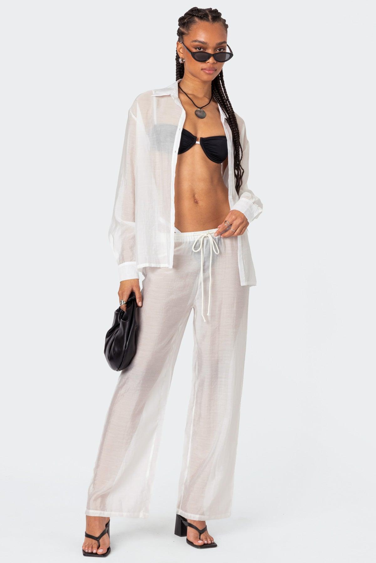 Breezy Oversized Sheer Button Up Shirt Product Image