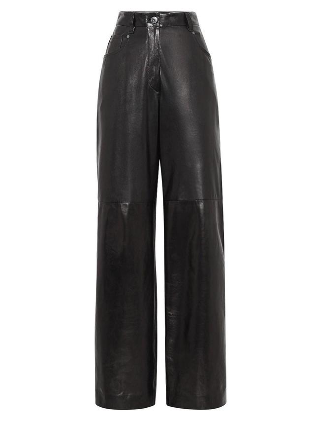 Womens Smooth Nappa Leather Wide Five Pocket Trousers With Shiny Tab Product Image