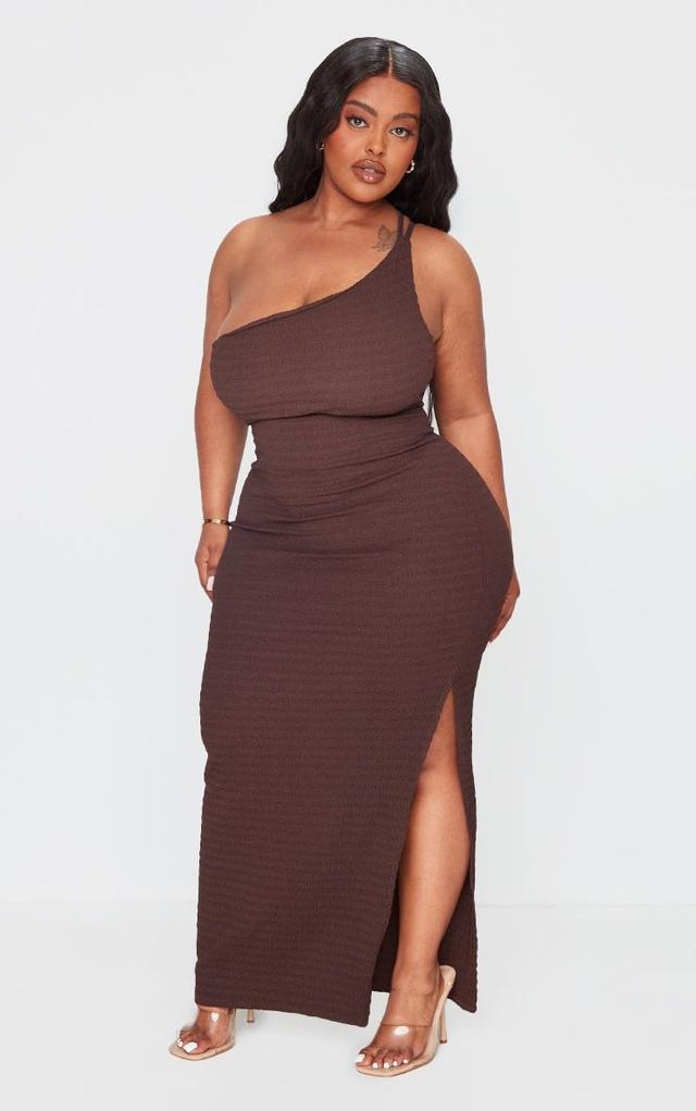 Plus Brown Crinkle One Shoulder Maxi Dress Product Image