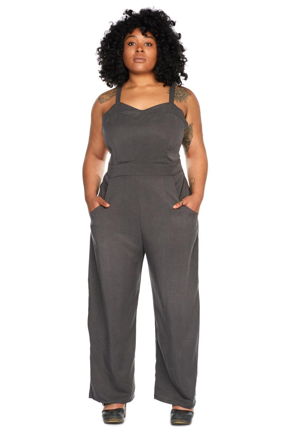 Yolked Juniper Jumpsuit in Black Brushed Cotton Product Image