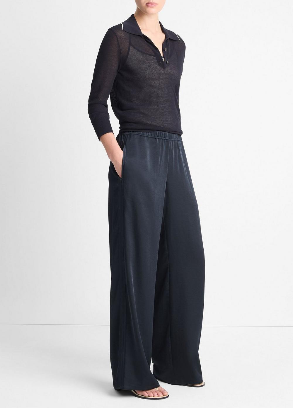 Side-Stripe Satin Low-Rise Wide-Leg Pant Product Image