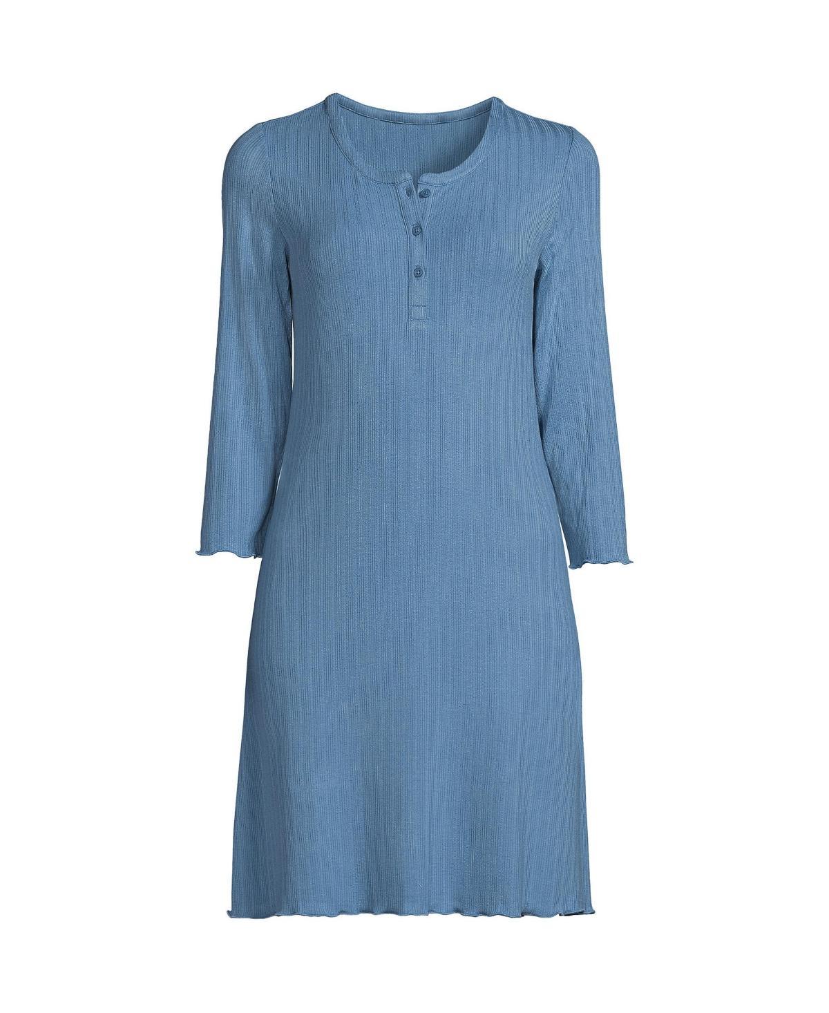 Lands End Womens Pointelle Rib 3/4 Sleeve Knee Length Nightgown Product Image