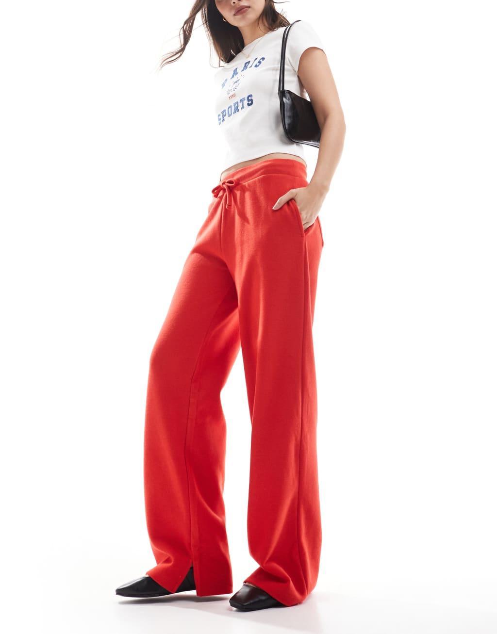 ASOS DESIGN supersoft drawstring wide leg sweatpants in red Product Image