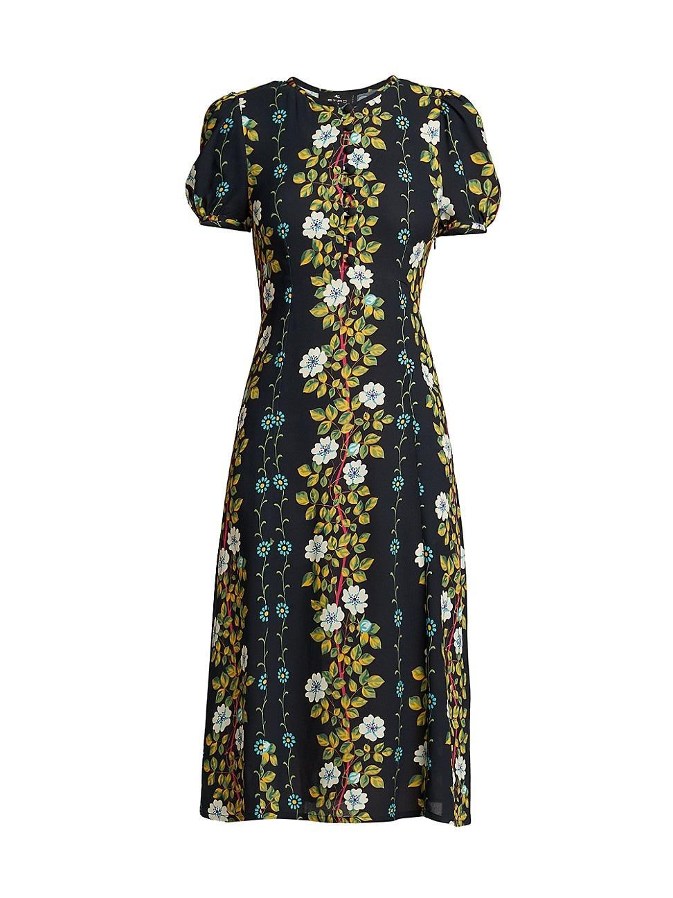 Womens Crepe Floral Buttoned Midi-Dress Product Image