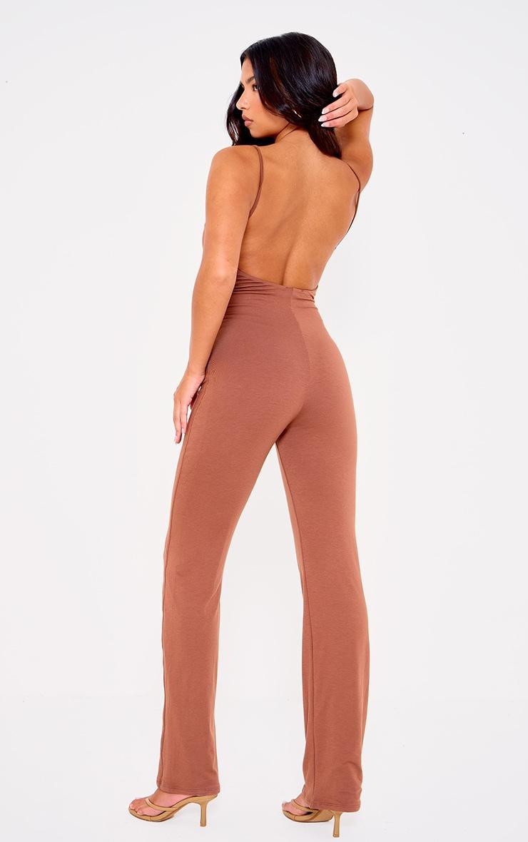 Chocolate Double Layer Contour Jersey Strappy Scoop Back Jumpsuit Product Image