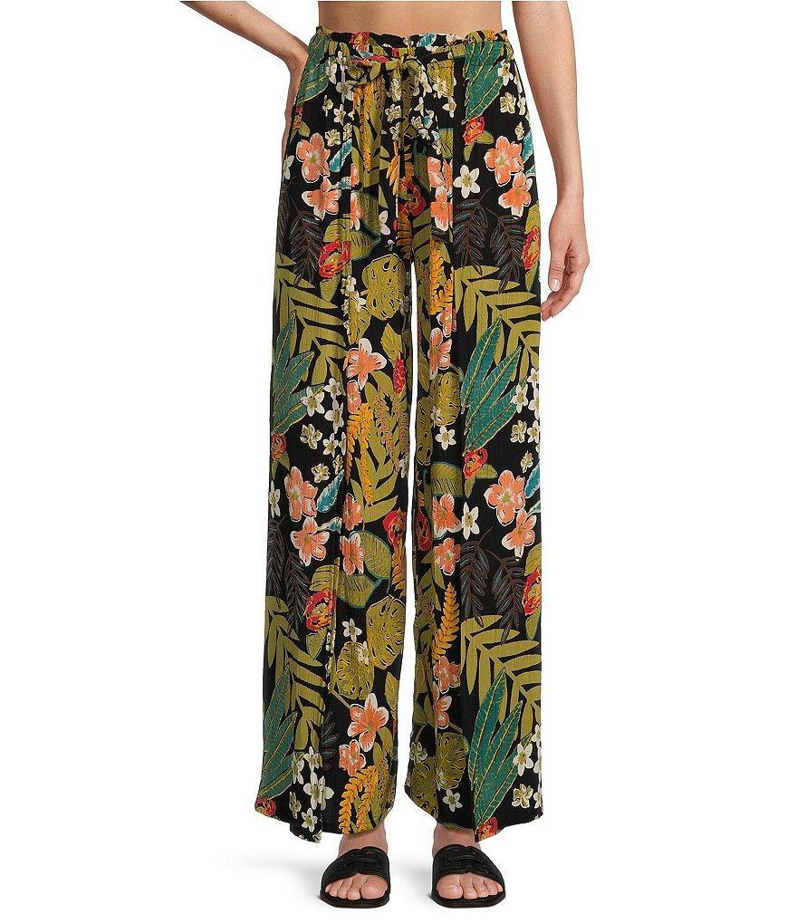 Angie Tie Waist Big Tropical Print Split Leg Pants Product Image