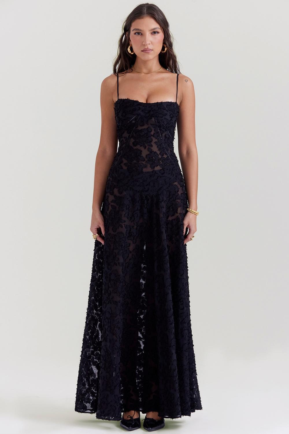 Seren Black Floral Lace Back Maxi Dress Product Image