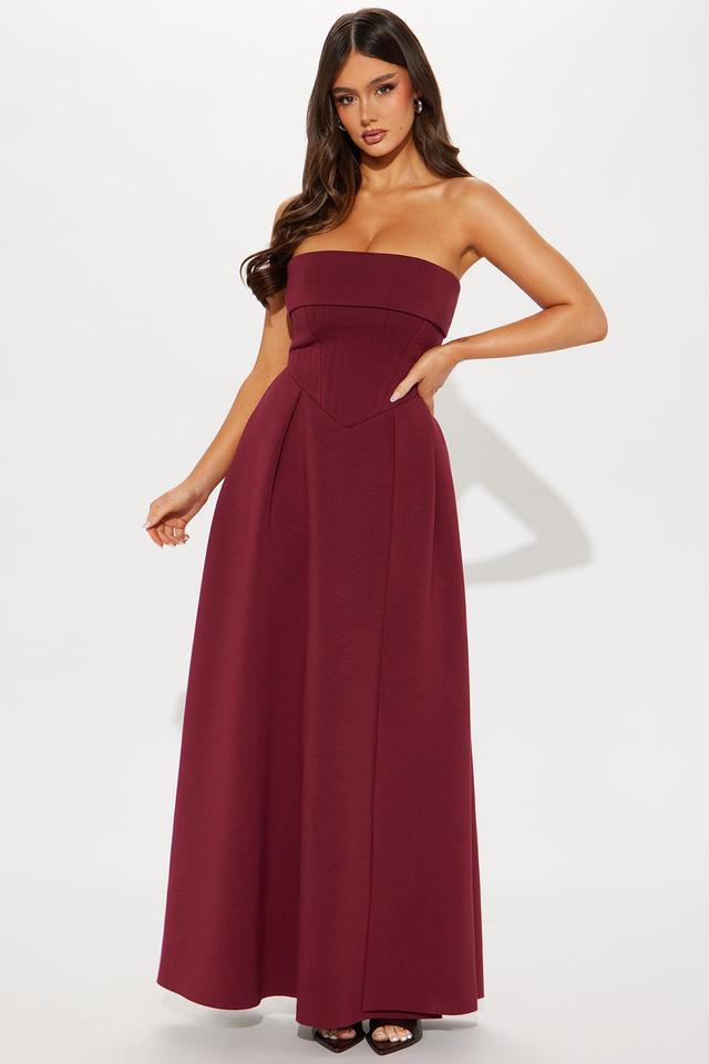 Britney High Slit Scuba Gown - Burgundy Product Image