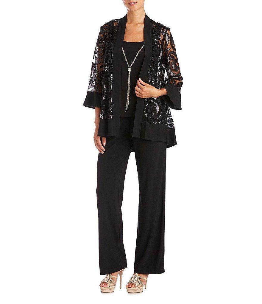 R & M Richards Swirl Sequin Scoop Neck 3/4 Sleeve Jacket 2-Piece Twinset Product Image