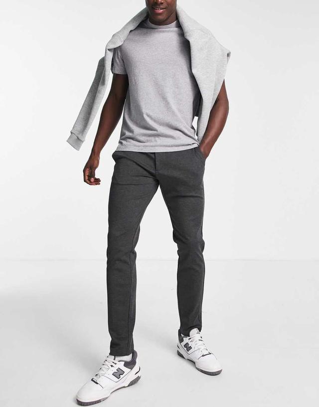 Only & Sons slim fit tapered pants in dark gray Product Image