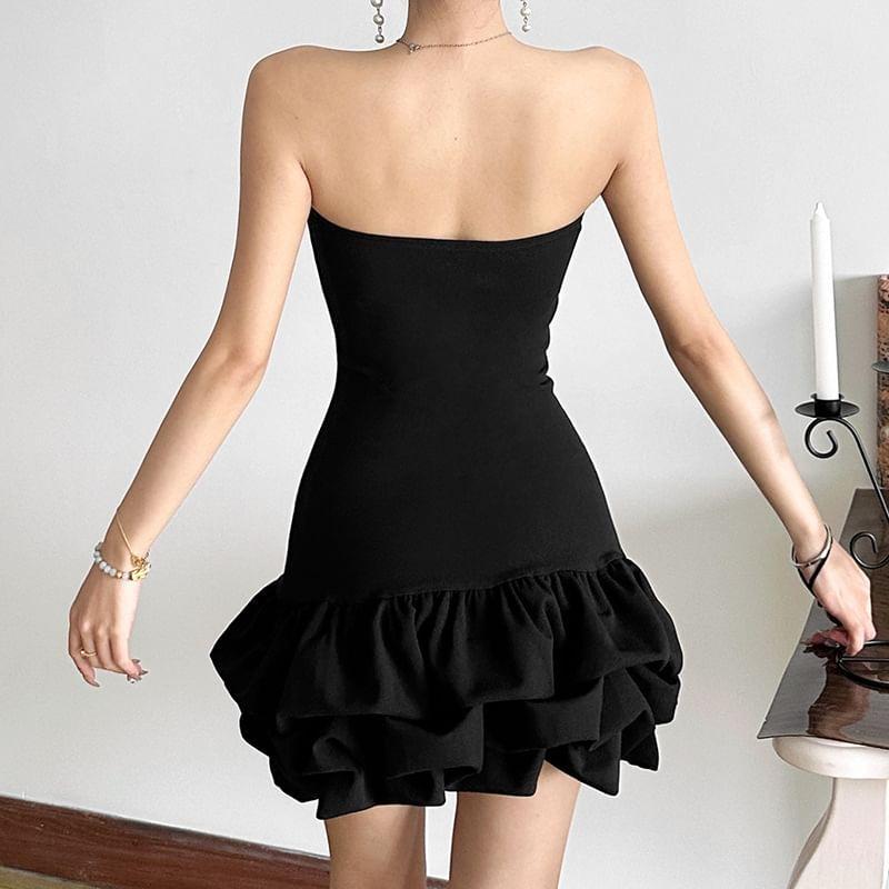 Plain Ruched Mini Balloon Tube Dress Product Image