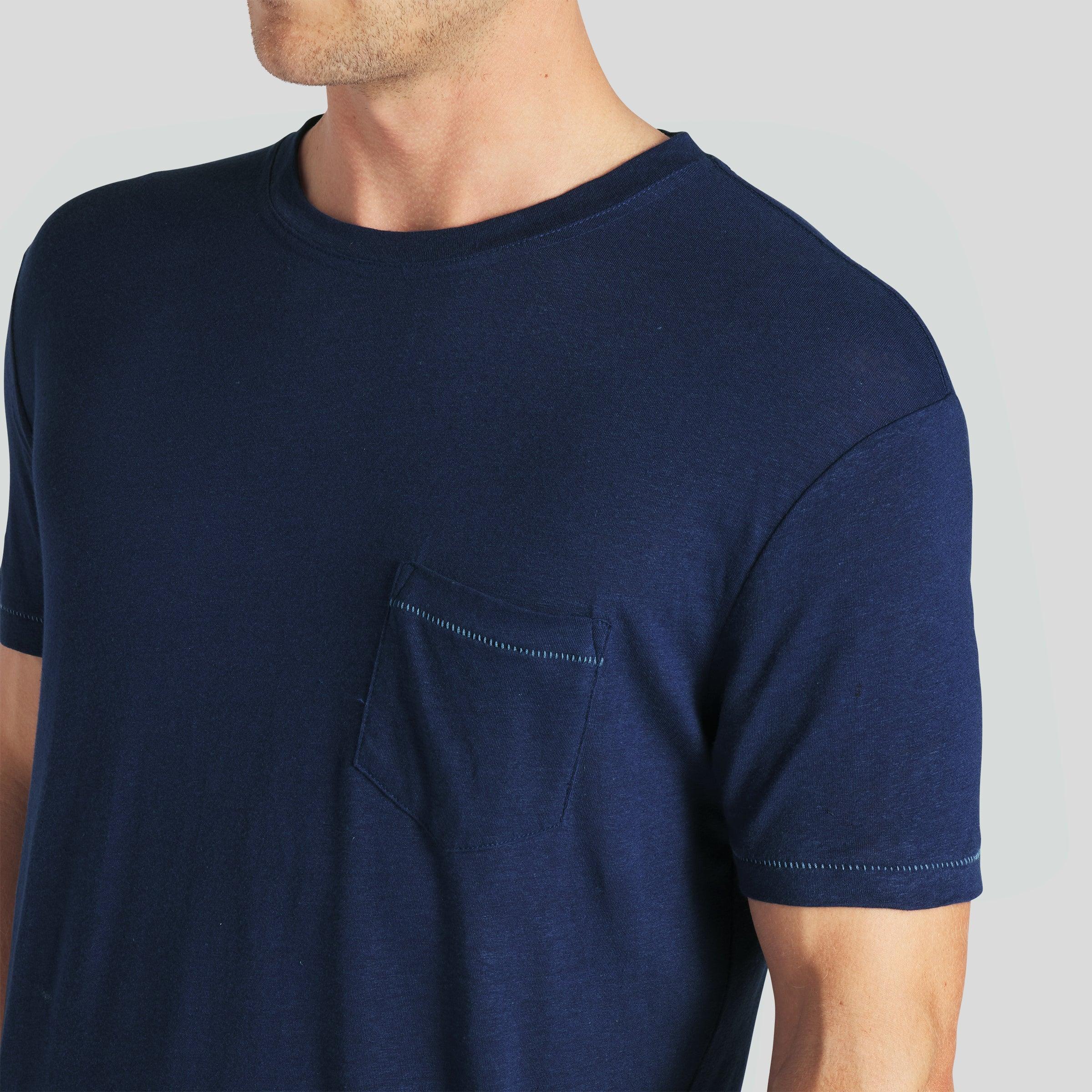 Safari Linen Blend Pocket Tee - Navy (Final Sale) Product Image