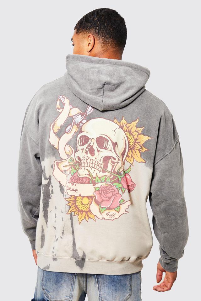 Oversized Bleach Tie Dye Skull Graphic Hoodie | boohooMAN USA Product Image