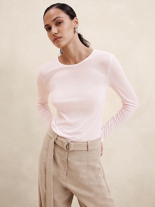 Sheer Ribbed Long-Sleeve T-Shirt Product Image