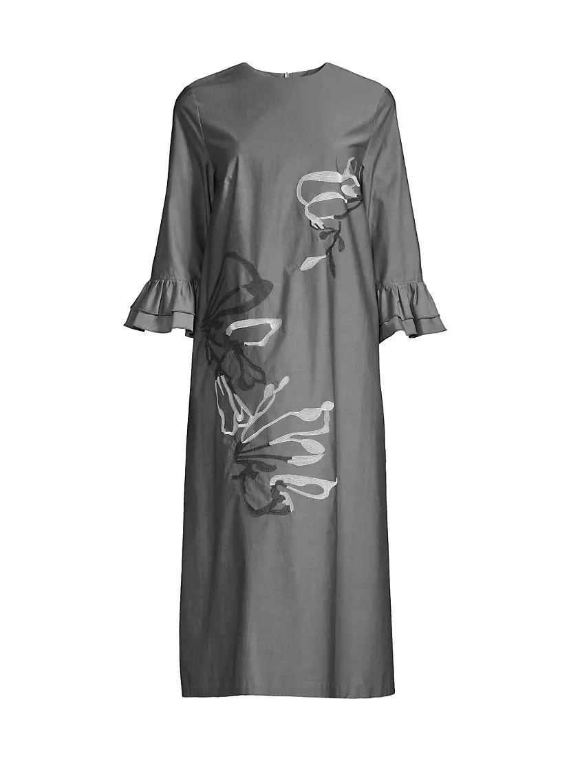 Floral-Embroidered Shift Midi-Dress Product Image