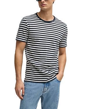 HUGO BOSS Men's Tiburt 457 Striped Linen Short Sleeve Crew Neck T-shirt, Navy/white In Dark Blue Product Image