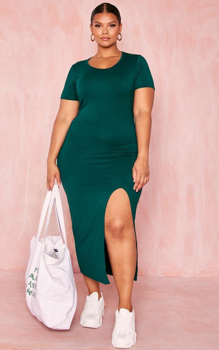 Plus Emerald Green Jersey Split Midi T-shirt Dress Product Image