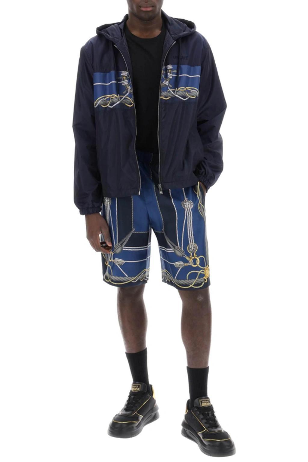 Men's Nautical-print Silk Pull-on Shorts In Blue Product Image