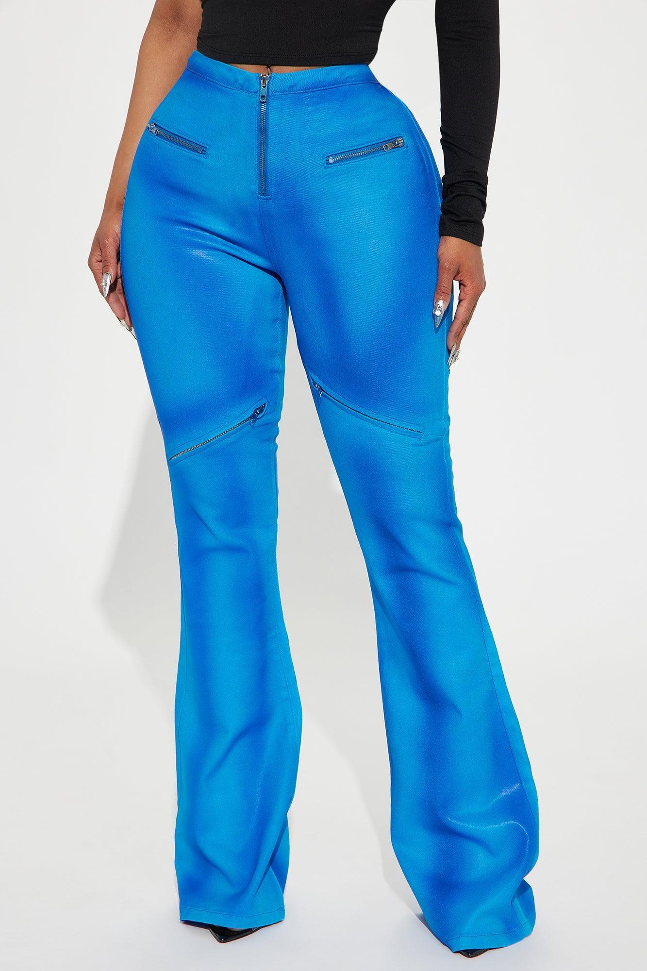 Topic Of Discussion Coated Moto Flare Jeans - Blue Product Image