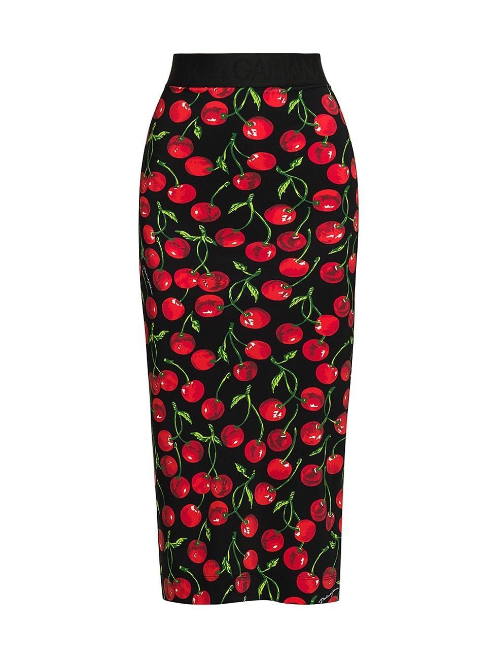 Womens Cherry Print Midi Skirt Product Image