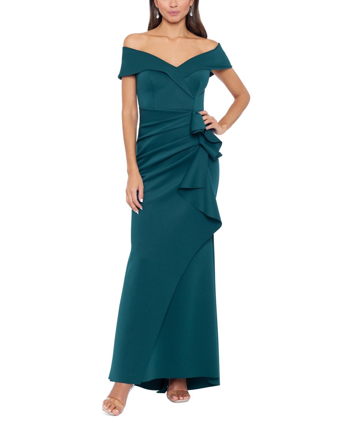 Xscape Off the Shoulder Ruffle Scuba Gown Product Image