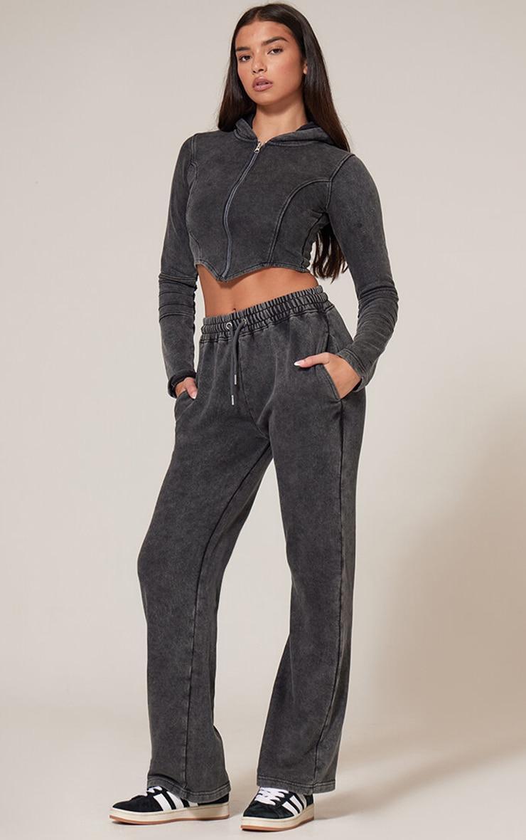 Charcoal Washed Straight Leg Seam Detail Sweatpants Product Image