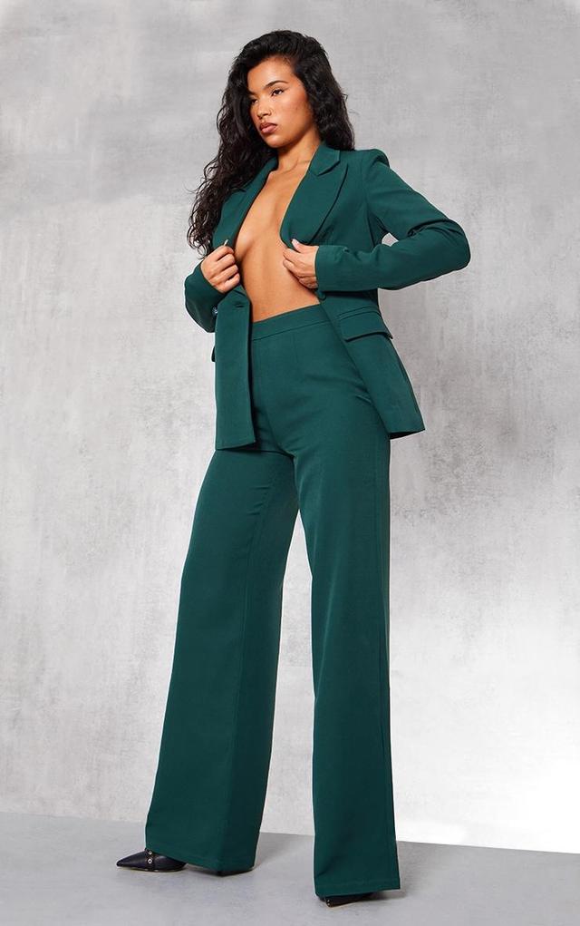 Forest Green Woven High Waisted Tailored Wide Leg Pants Product Image