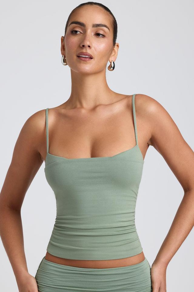 Modal Ruched Layered Tank Top in Sage Green Product Image